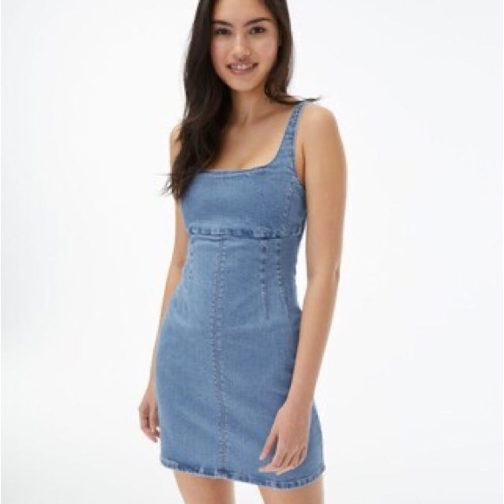 Aeropostale Women's Denim Square-Neck Bodycon Mini Dress Blue Size Medium Casual